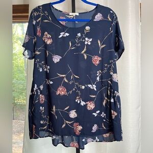Pleione Navy Floral Blouse